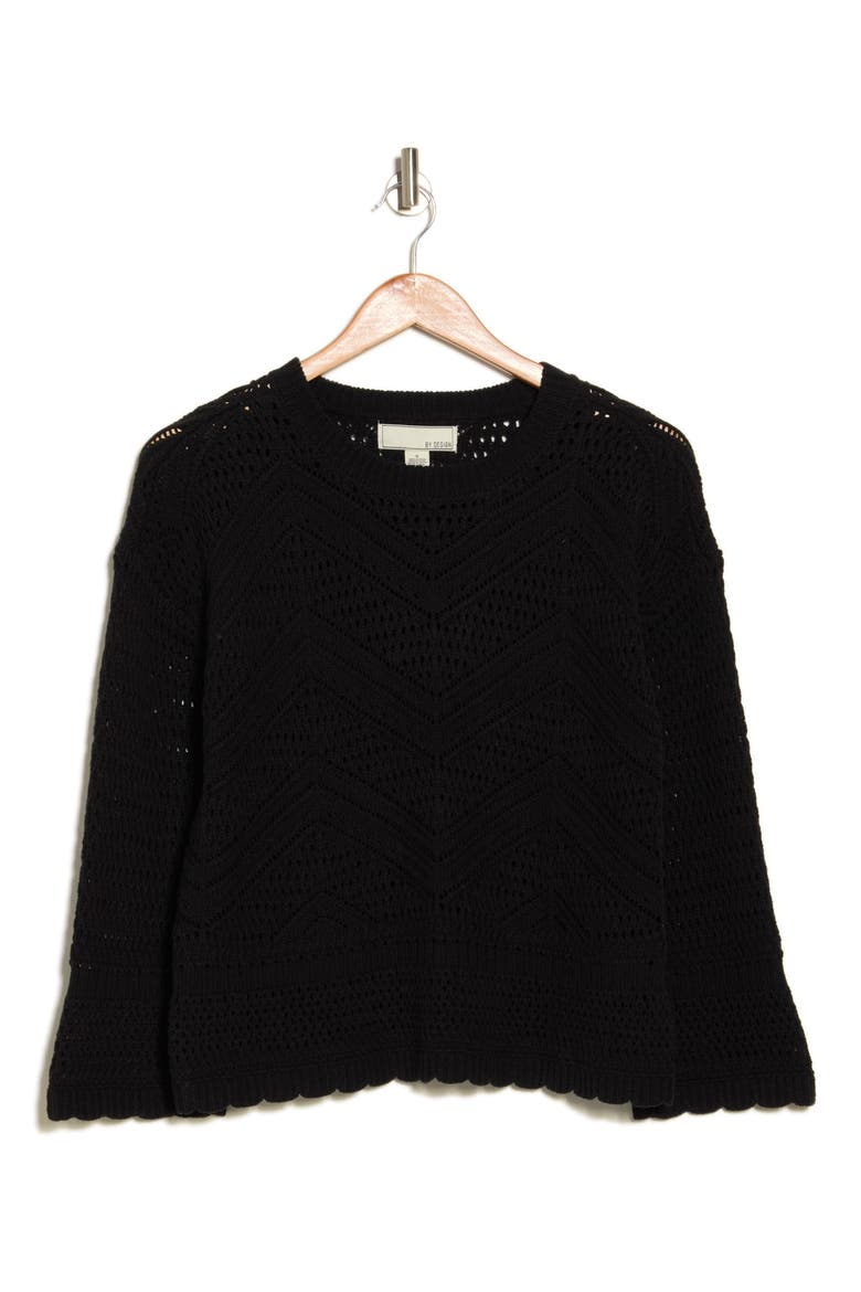 Eliana Openwork Sweater, Alternate, color, BLACK