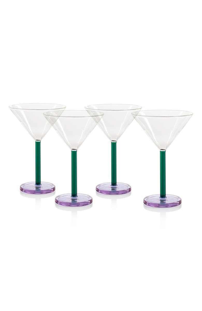 Zodax Vireo Set of 4 Martini Glasses, Alternate, color, Clear/ Teal/ Lilac