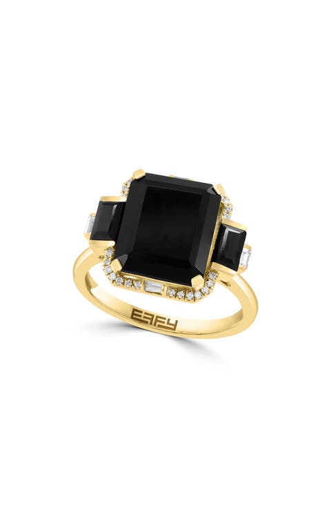 14K Yellow Gold Onyx, Black Spinel & Diamond Ring - 0.15ct.
