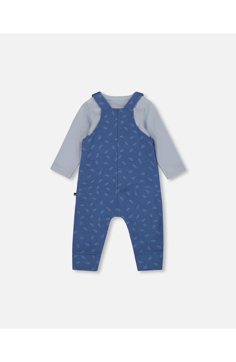 Deux par Deux Organic Cotton Allover and Overalls Set Leaf, Main, color, Blue