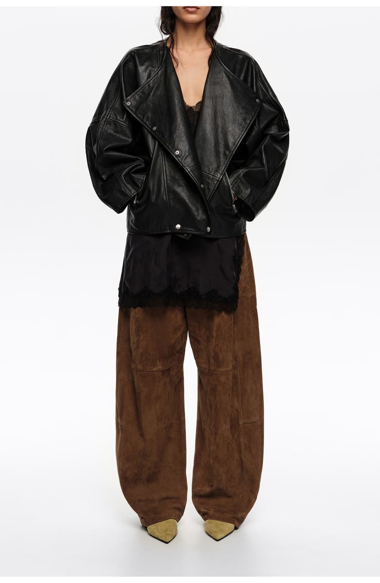 Bimba y Lola Leather Double-Breasted Jacket, Main, color, Black