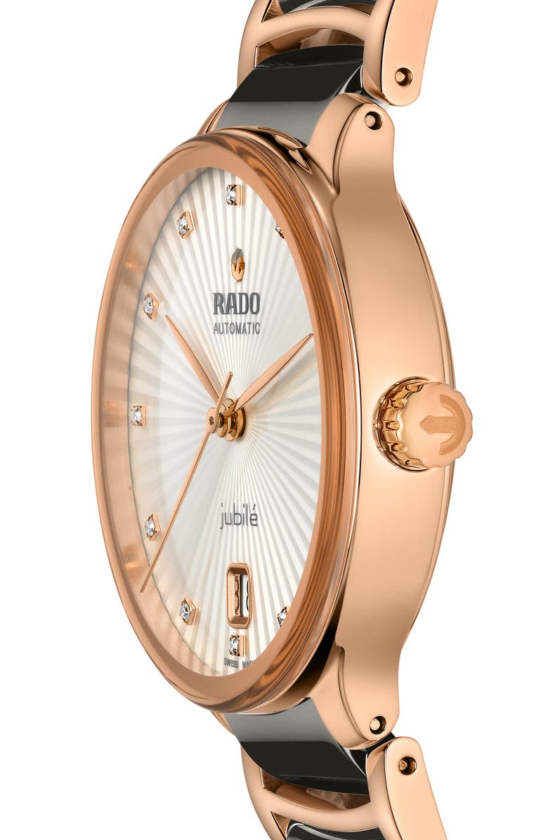 RADO Centrix Diamond Ceramic Bracelet Watch, 35mm, Alternate, color, Silver