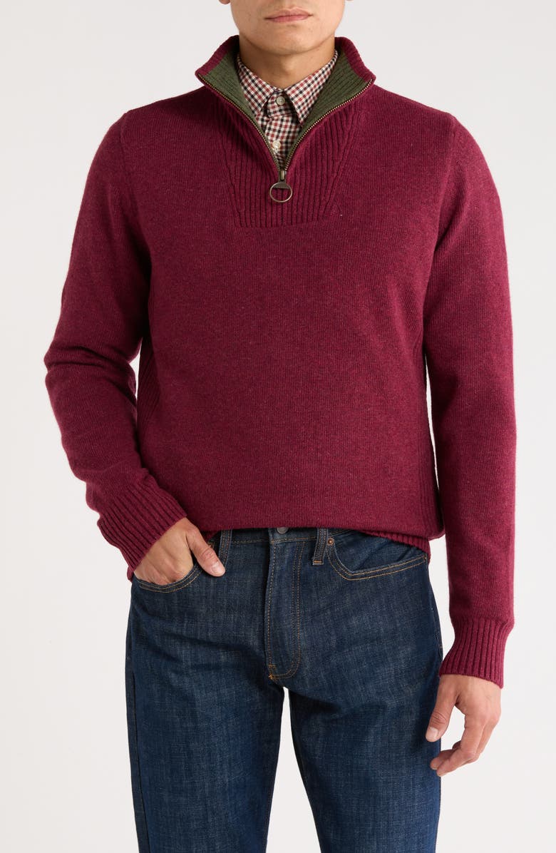 Barbour Nelson Essential Wool Half Zip Sweatshirt, Main, color, Port