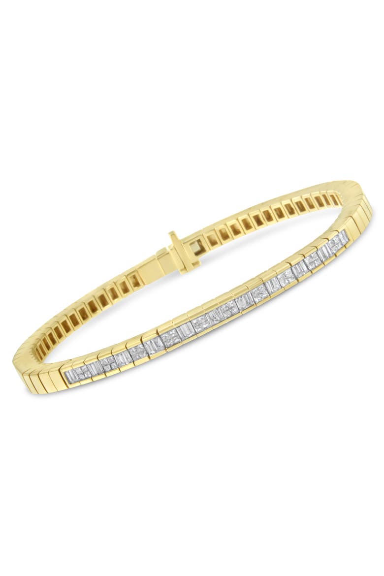 14K Yellow Gold 1-1/10 Cttw Princess & Baguette Cut Diamond Alternating Stone Eternity Tennis Bracelet, Alternate, color, Yellow Gold