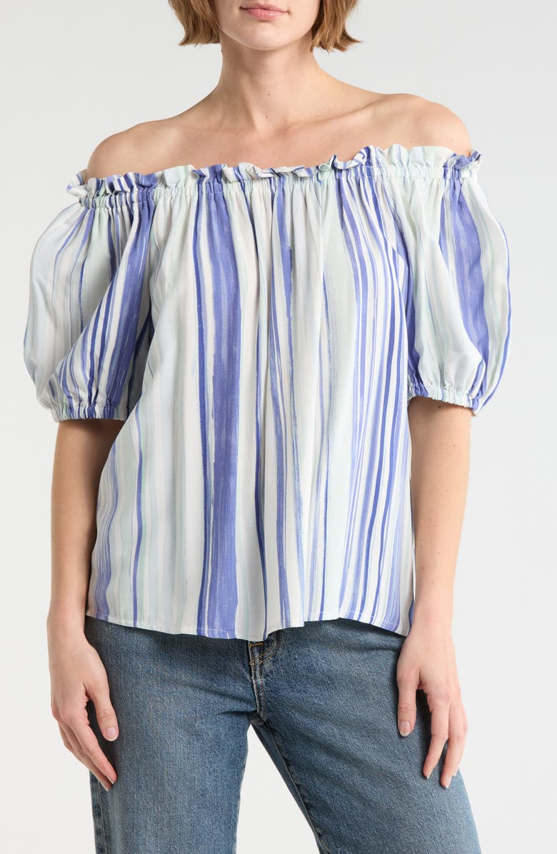 Vince Camuto Off the Shoulder Balloon Sleeve Top, Main, color, Ice Lagoon