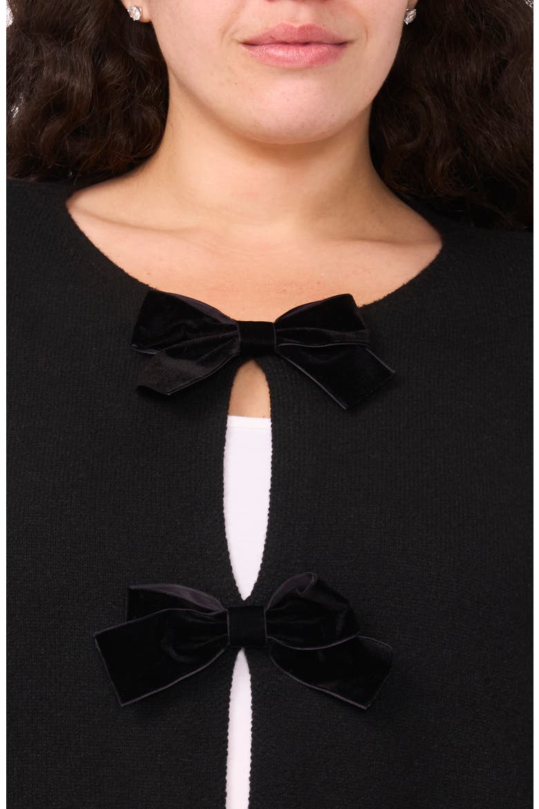 Velvet Bow Closure Cardigan, Alternate, color, RICH BLACK