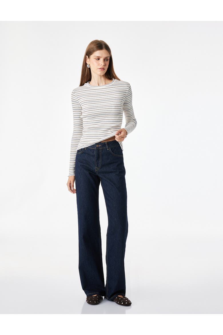 Long Sleeve Blouse, Main, color, ECRU STRIPE