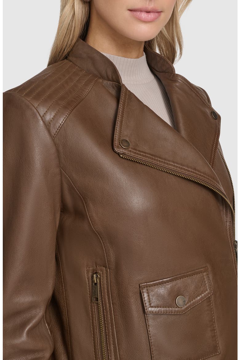 Frankie Leather Moto Jacket, Alternate, color, OAK