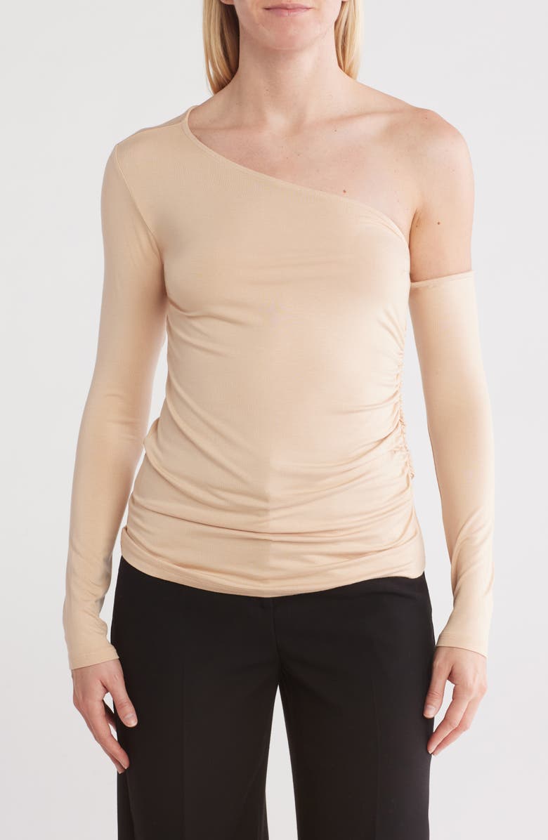 L'AGENCE Hattie One-Shoulder Long Sleeve Top, Main, color, Beige