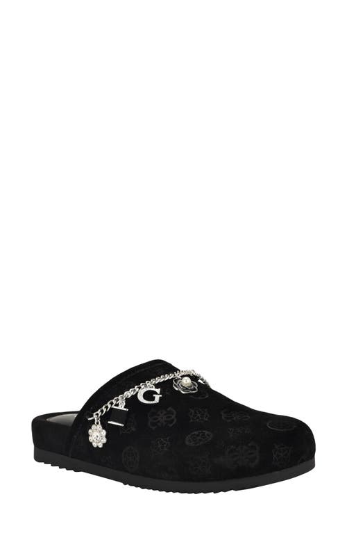 Guess Gavyn Logo Embossed Faux Fur Clog In Black
