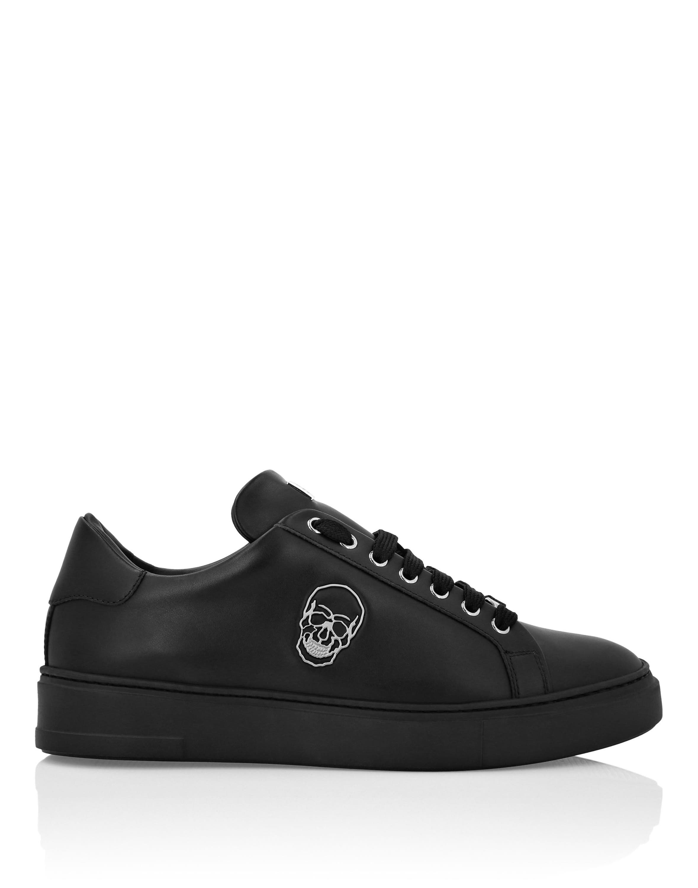 Nappa Leather Lo-Top Sneakers Skull Unisex, Alternate, color, black/black