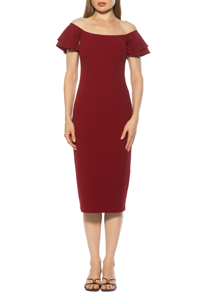 Winston Off the Shoulder Body-Con Midi Dress, Main, color, BURGUNDY