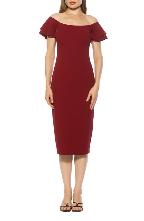 Winston Off the Shoulder Body-Con Midi Dress
