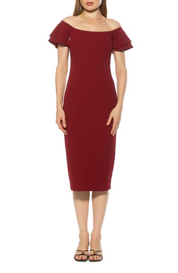 Alexia Admor Winston Off The Shoulder Body-con Midi Dress In Burgundy