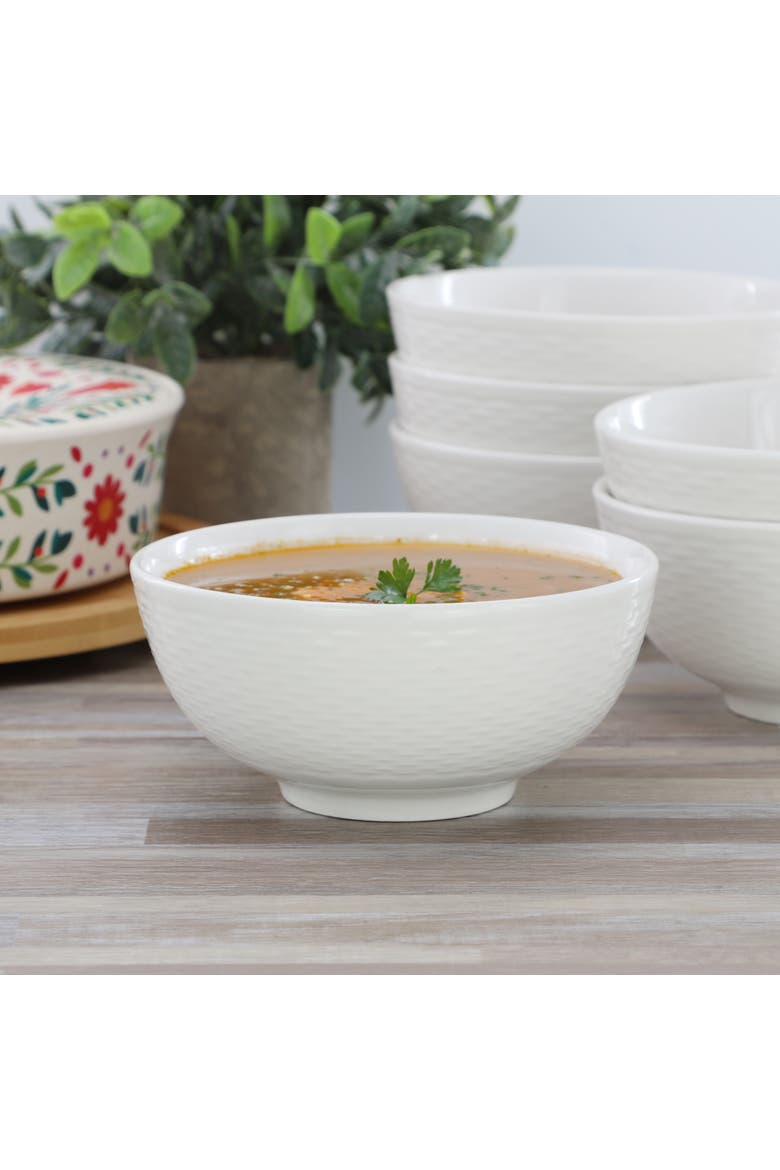 Ophelia 6 Piece Stoneware Cereal Bowl Set in White, Alternate, color, White
