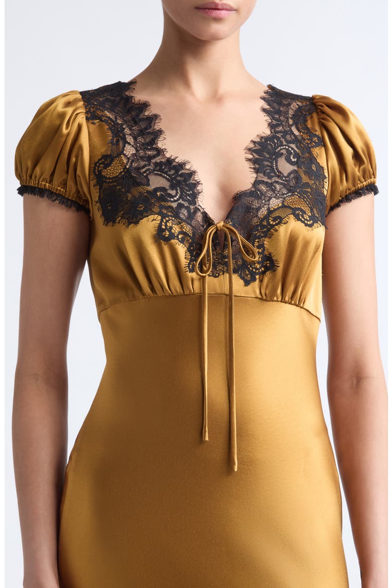 Sienne Lace Trim Satin Midi Dress, Alternate, color, HONEY BRONZE/ BLACK