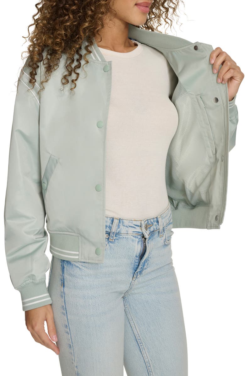 Champion Crop Varsity Jacket, Alternate, color, Sage