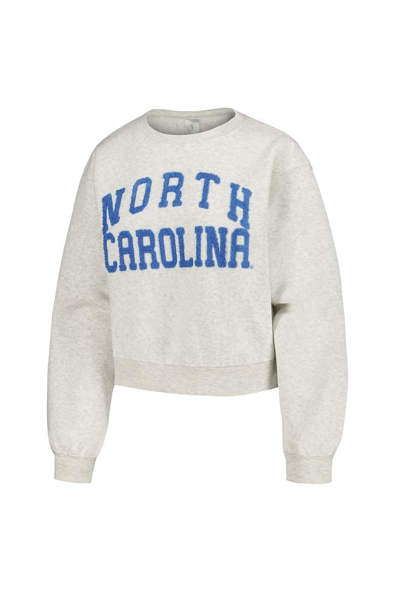Women's ZooZatz Oatmeal North Carolina Tar Heels Core Chenille Cropped Pullover Sweatshirt, Alternate, color, Heather Gray