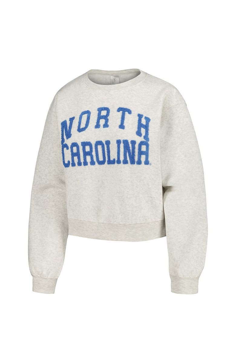 ZOOZATZ Women's ZooZatz Oatmeal North Carolina Tar Heels Core Chenille Cropped Pullover Sweatshirt, Alternate, color, Heather Gray