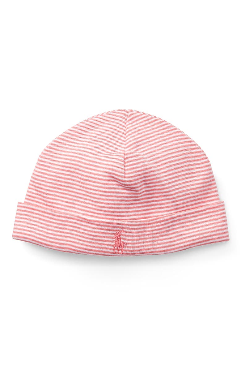 Ralph Lauren Stripe Logo Embroidered Beanie, Main, color, Paisley Pink Stripe