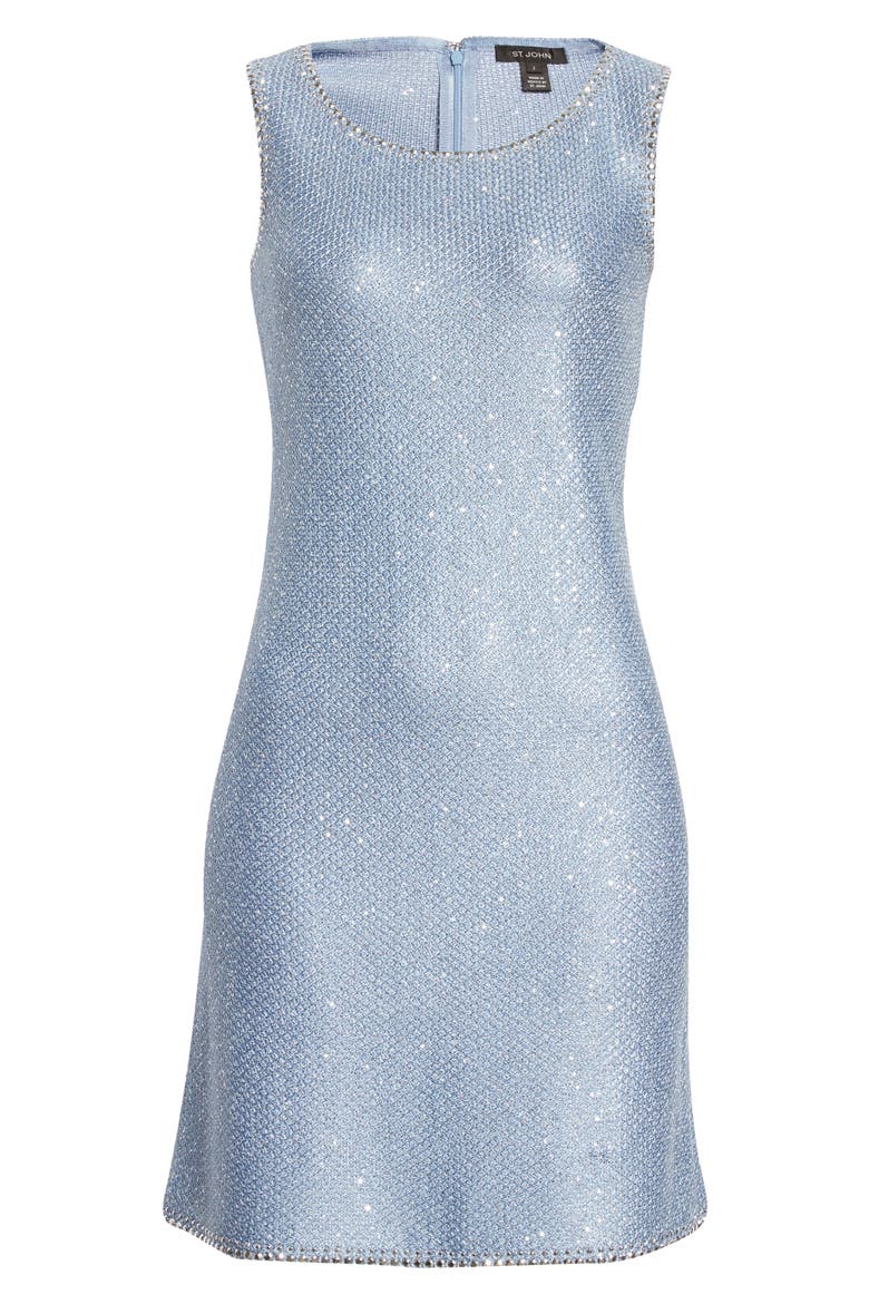 Stud Trim Sequin Knit A-Line Minidress, Alternate, color, STEELY BLUE