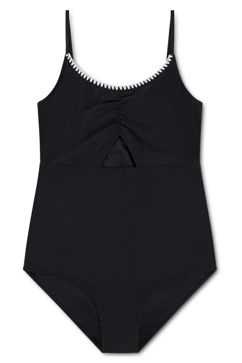 Kids' Cinched Cutout One-Piece Swimsuit, Main, color, BLACK BEAUTY