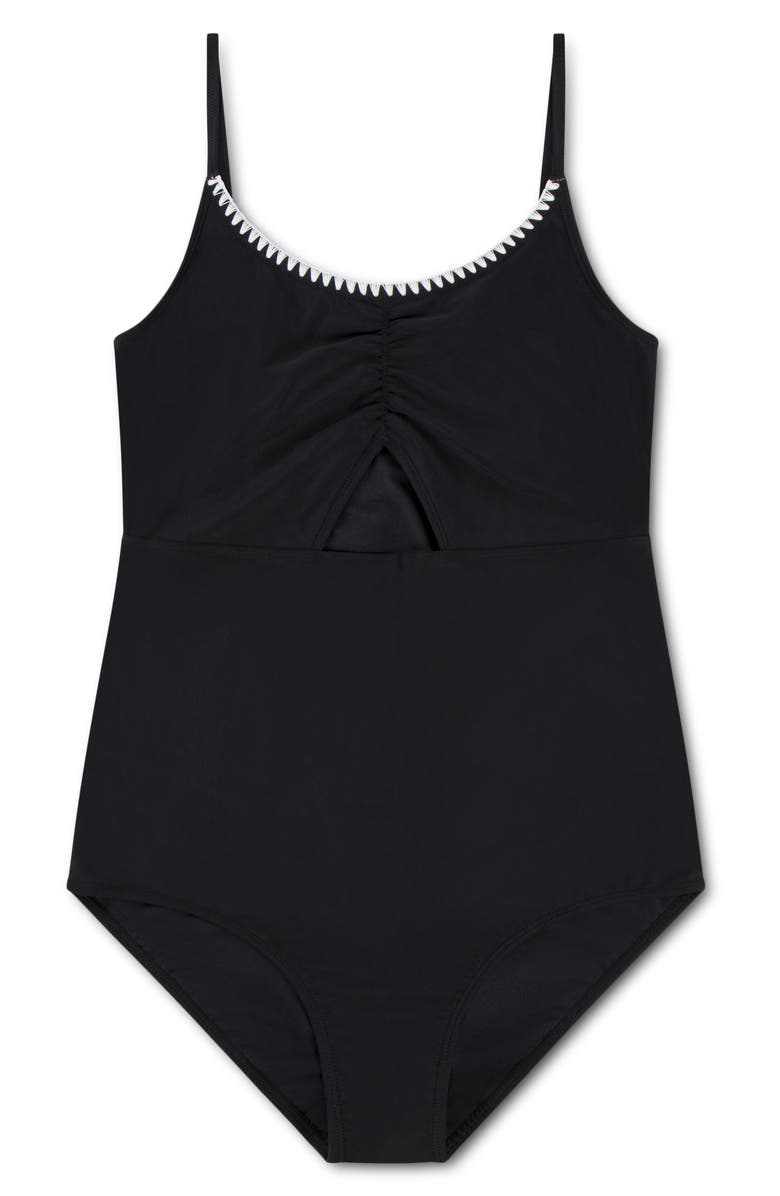 abercrombie kids Kids' Cinched Cutout One-Piece Swimsuit, Main, color, Black Beauty