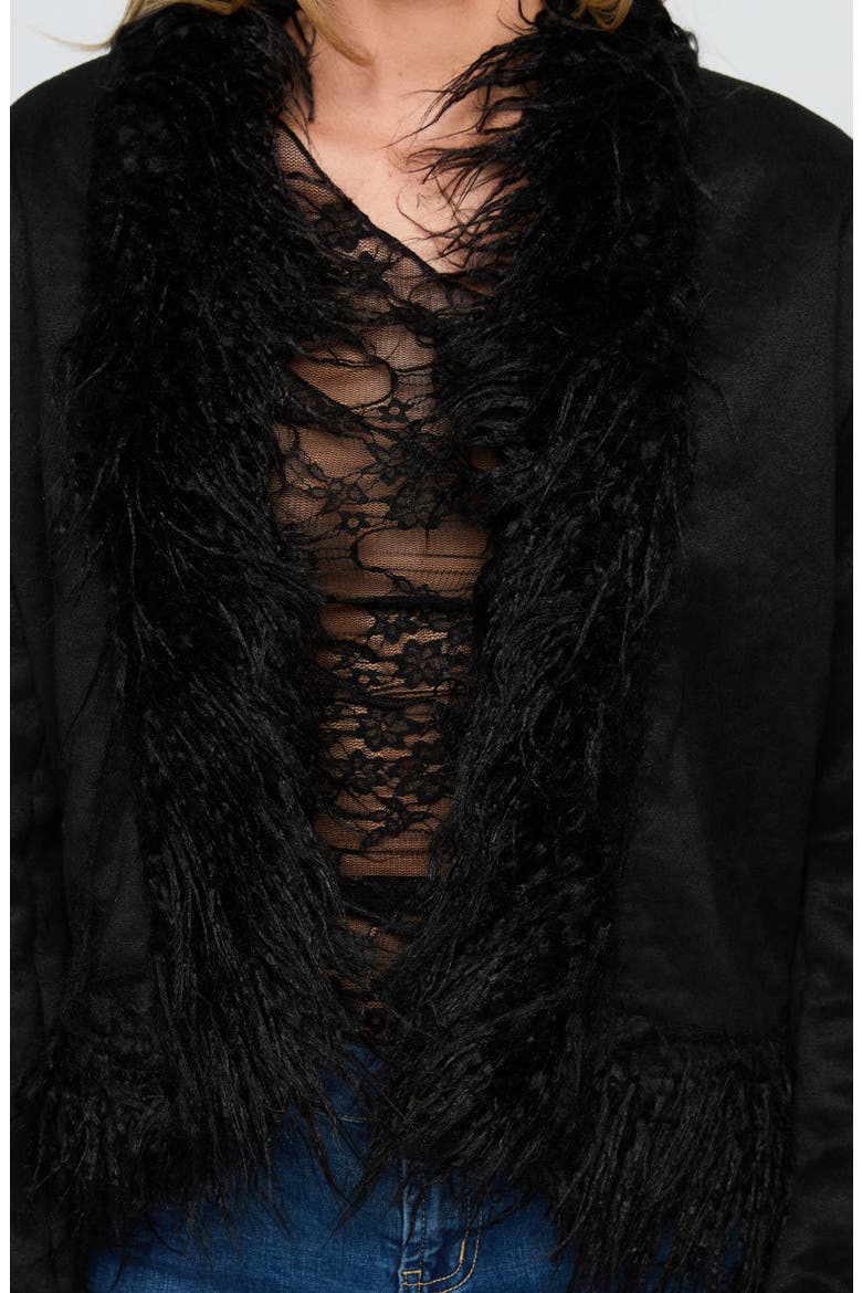 Lowden Faux Fur Trim Faux Suede Jacket, Alternate, color, BLACK
