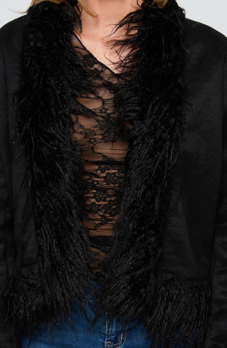 Princess Polly Lowden Faux Fur Trim Faux Suede Jacket, Alternate, color, Black