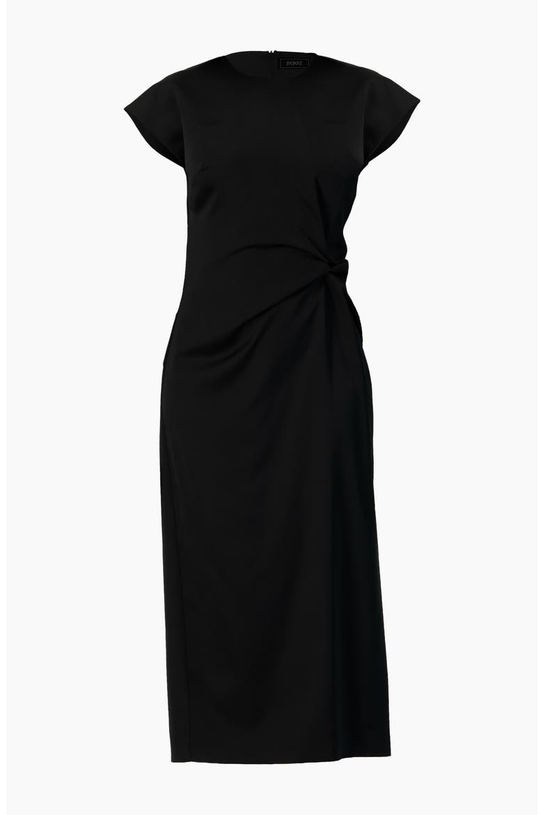 Off-Shoulder Straight Satin Dress with Side Knot, Alternate, color, Black