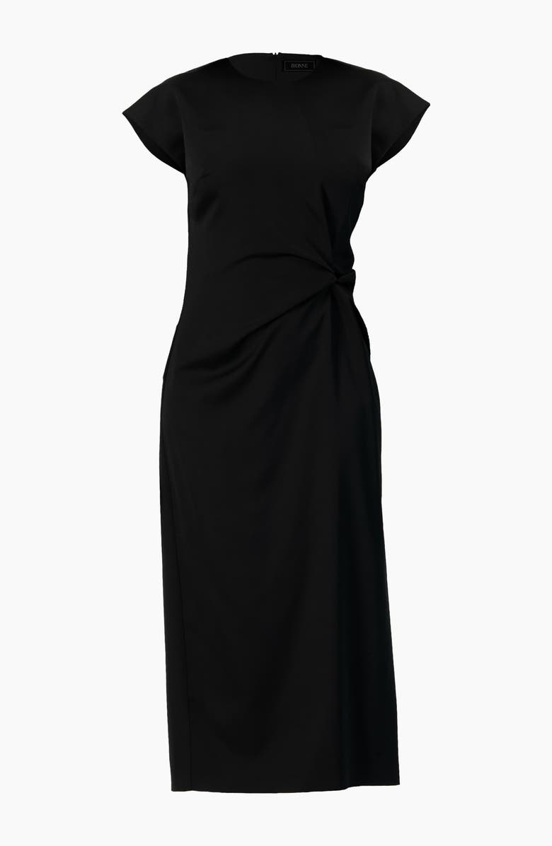 IVONNE Off-Shoulder Straight Satin Dress with Side Knot, Alternate, color, Black