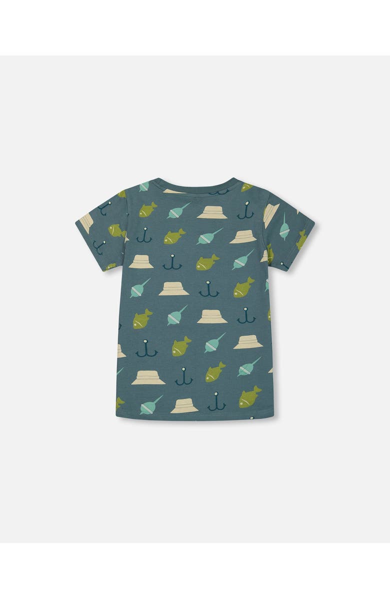Deux par Deux Boy's Printed Organic Cotton Tee Teal And Peach, Alternate, color,