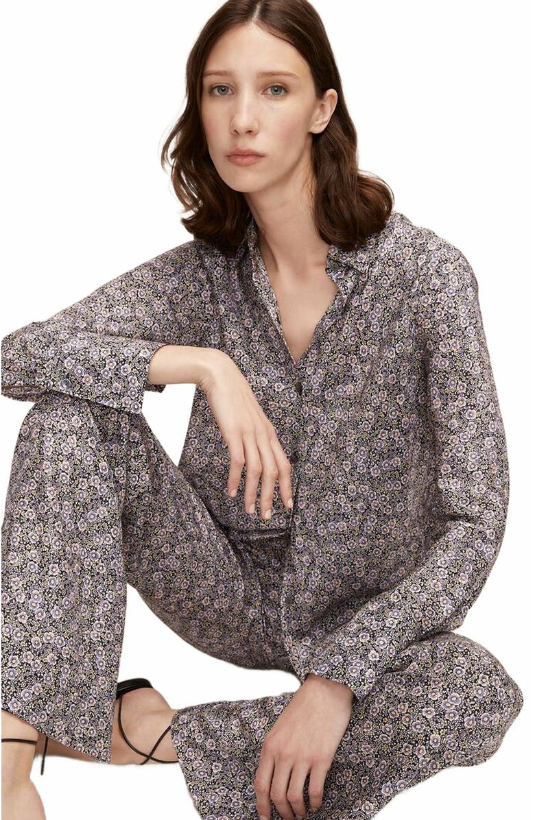 Rebecca Taylor Violet Fleur Silk Pajama Pant, Alternate, color, Fleur Morning Glory Combo