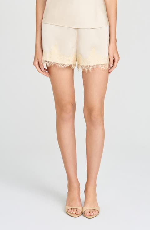 Elaine Lace Trim Matte Satin Shorts