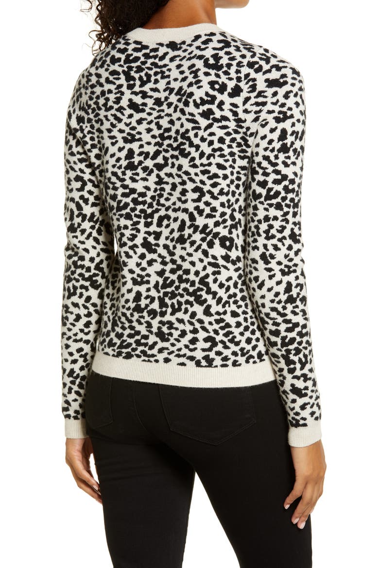 Leopard Pattern Crewneck Sweater, Alternate, color, OATMEAL HEATHER-BLACK LEOPARD