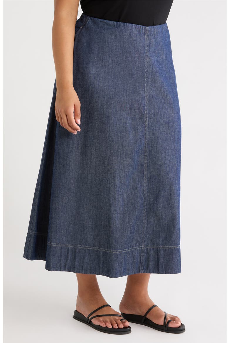 A-Line Organic Cotton Midi Skirt, Alternate, color, DARK INDIGO