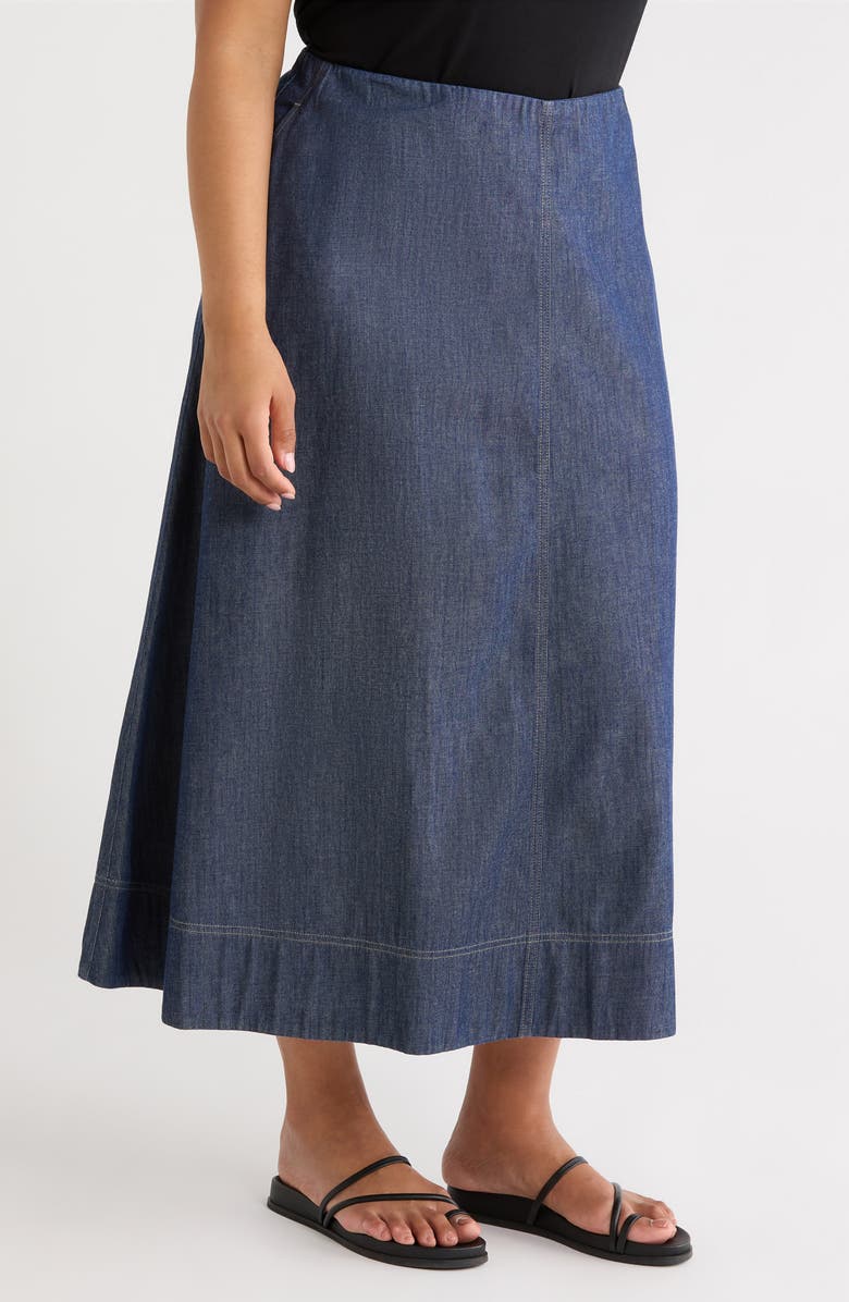 Eileen Fisher A-Line Organic Cotton Midi Skirt, Alternate, color, Dark Indigo