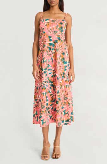The Good Journey Print Smocked Back Sleeveless Midi Dress