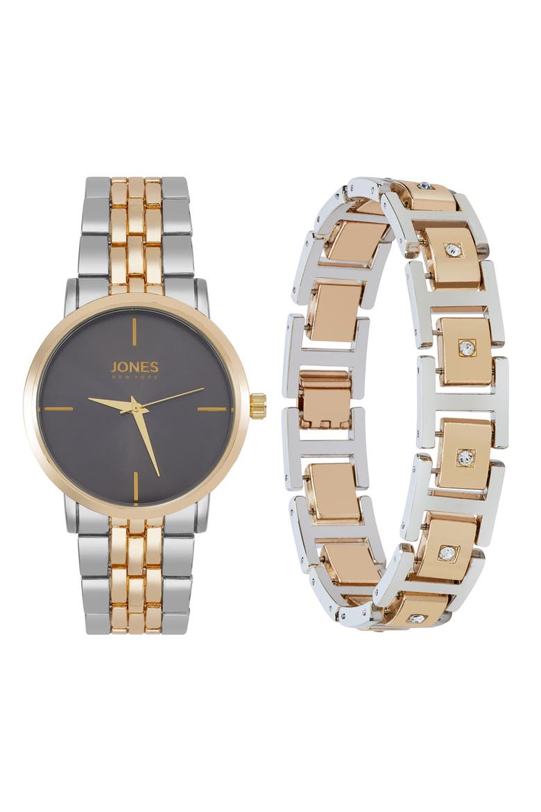 Three-Hand Quartz Mesh Strap Watch & ID Bracelet Set, Main, color, GOLD/ SILVER