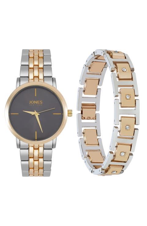 Three-Hand Quartz Mesh Strap Watch & ID Bracelet Set