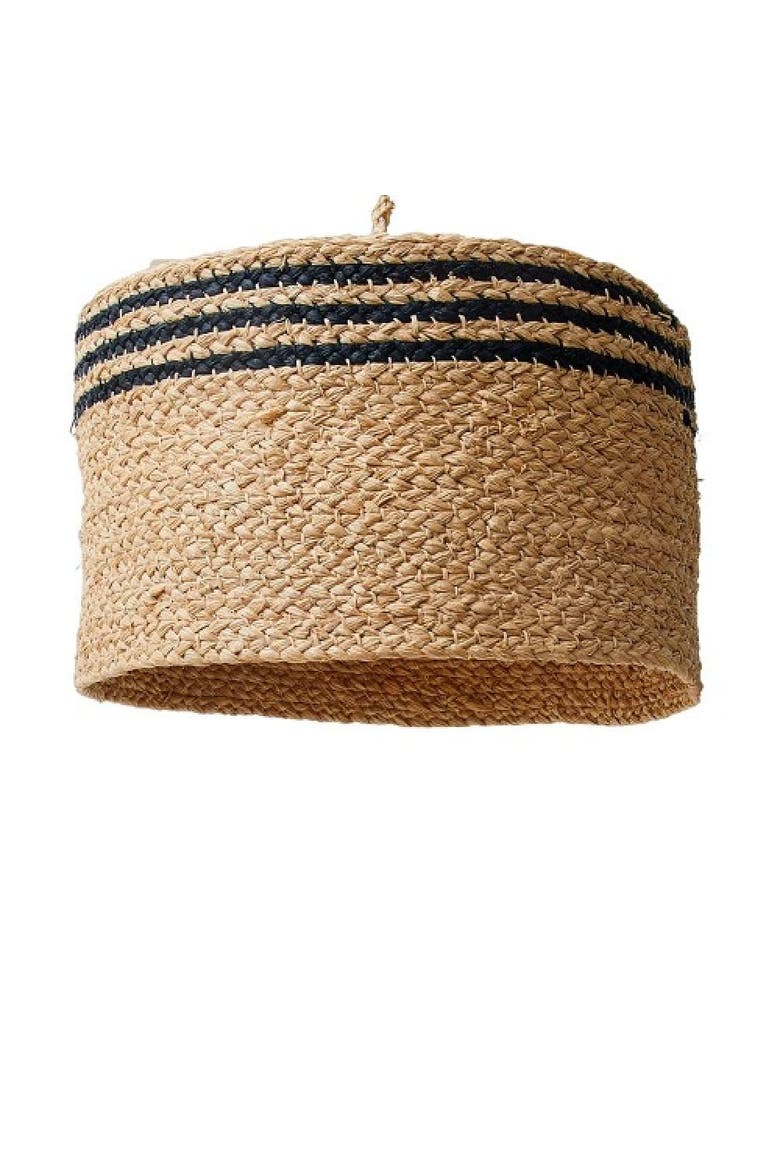 Striped Braided Raffia Lamp Shade, Main, color, Black