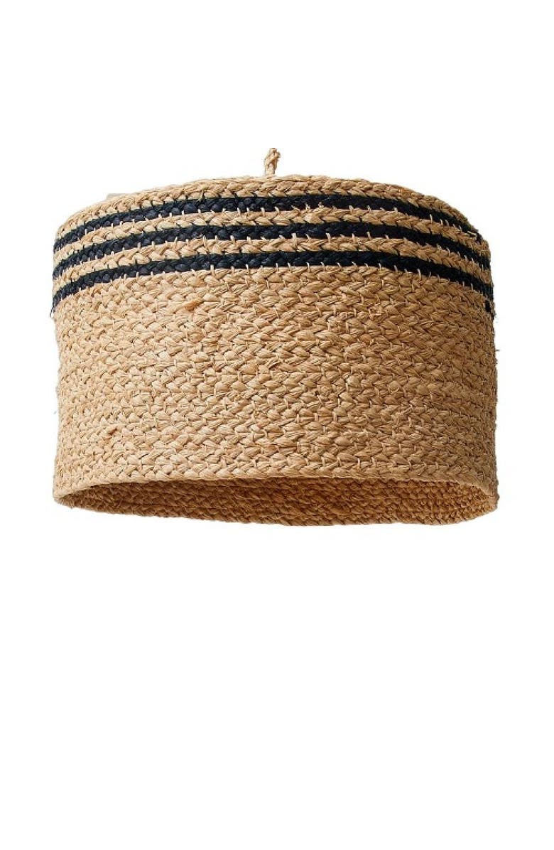indego africa Striped Braided Raffia Lamp Shade, Main, color, Black