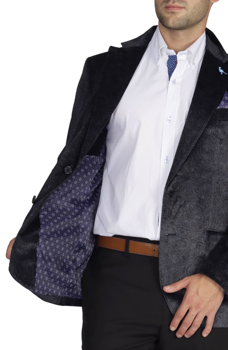 TailorByrd Tonal Paisley Velvet Sportcoat, Alternate, color, Black