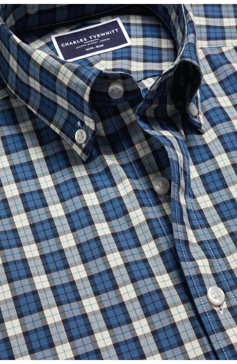 Charles Tyrwhitt Slim Fit Plaid Check Non-Iron Stretch Poplin Shirt, Alternate, color, Ocean Blue