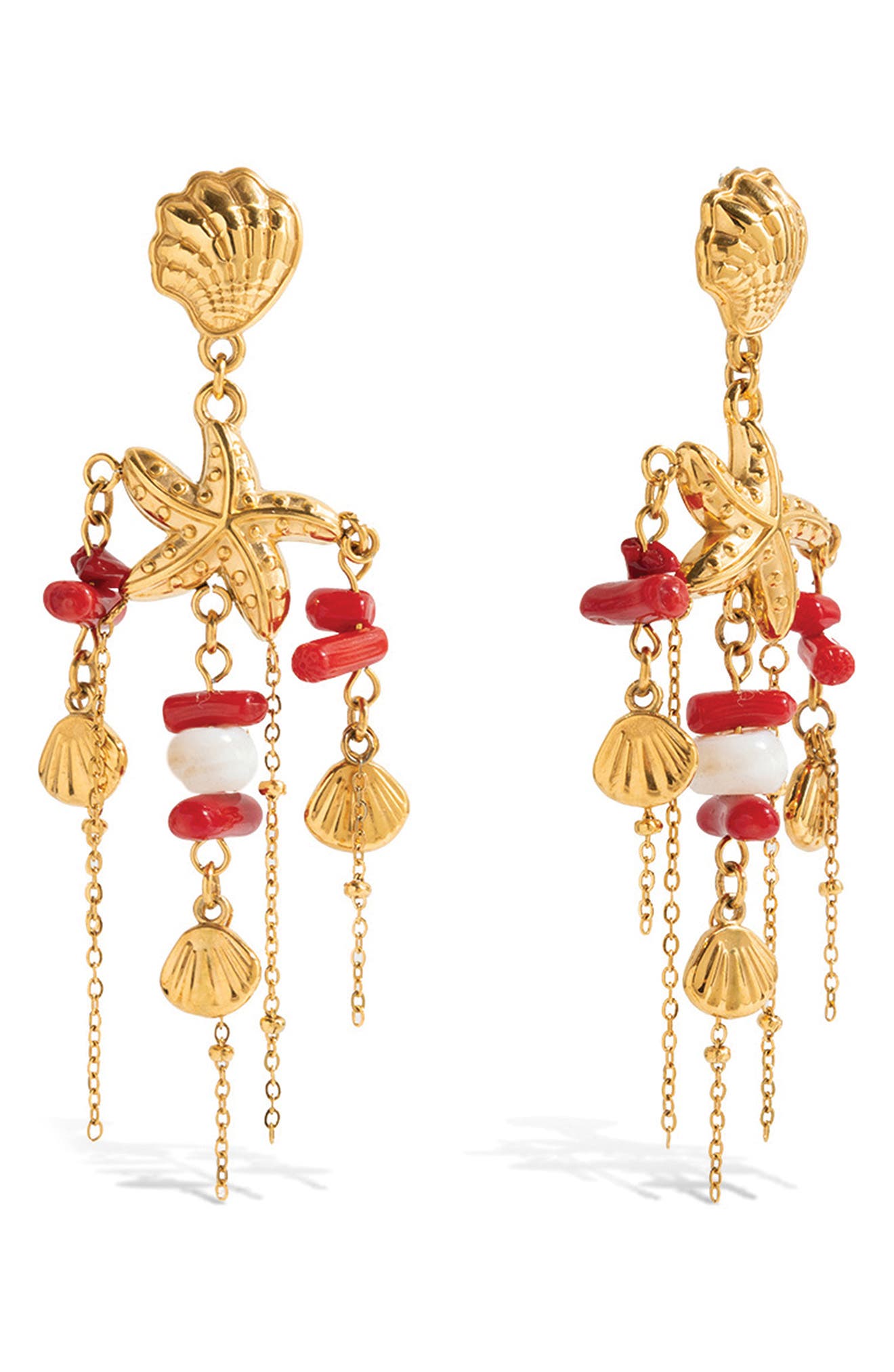 Coral and Shell Drop Earrings