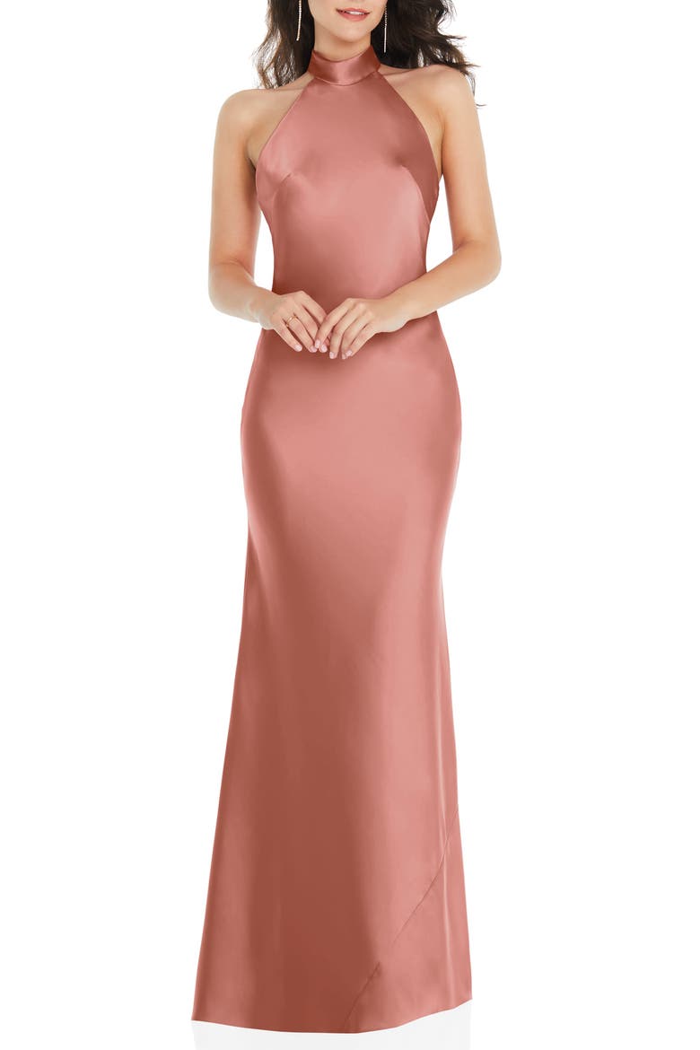 Halter Column Bridesmaids Gown, Main, color, DESERT ROSE