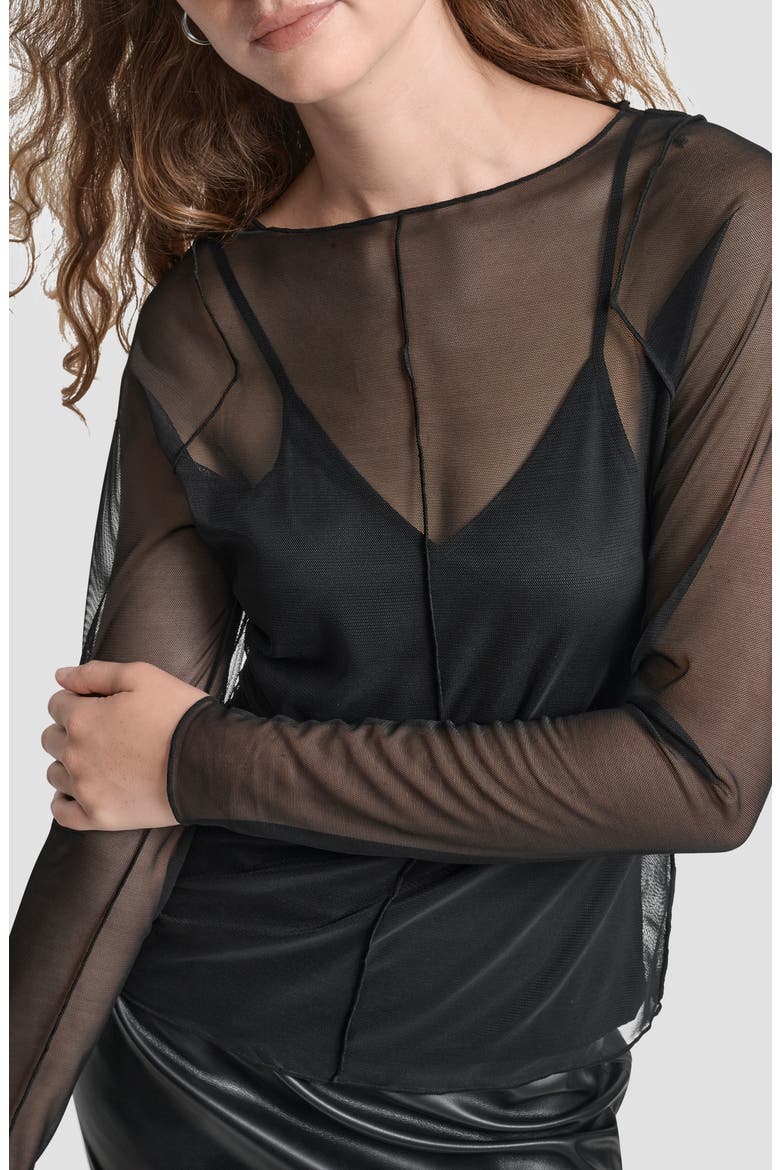 Exposed Seam Mesh Top, Alternate, color, BLACK