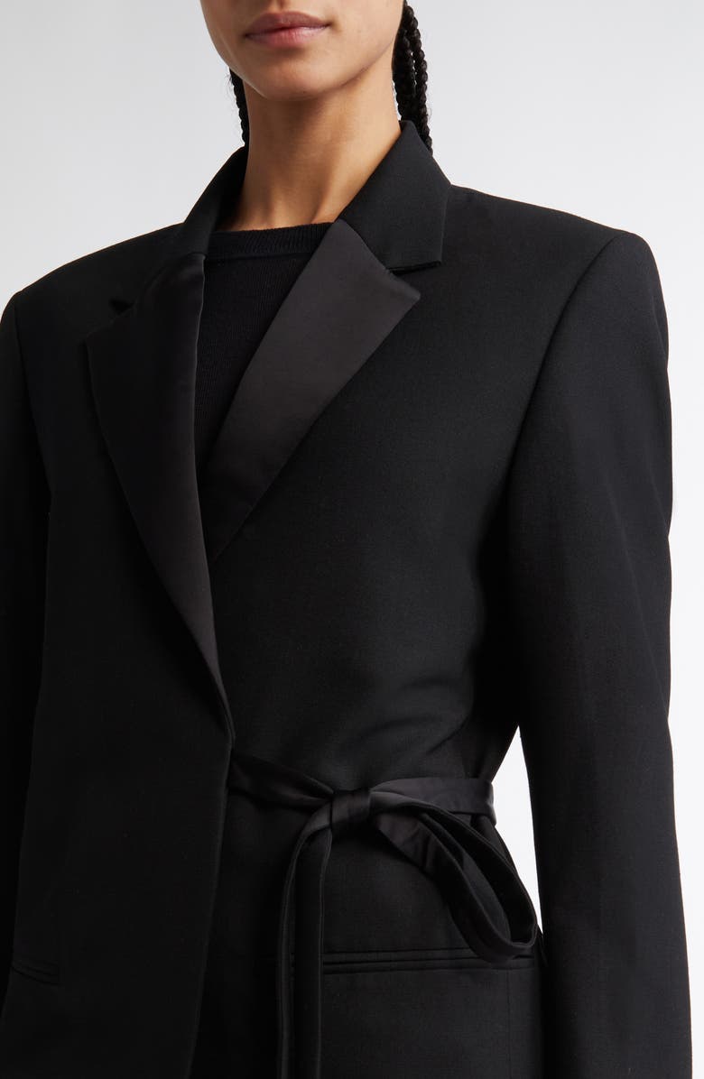 TOTEME Satin Lapel Recycled Polyester & Wool Wrap Blazer, Alternate, color, Black