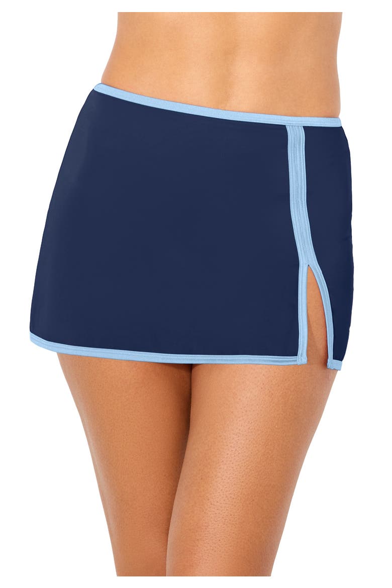 High-Waist Peekaboo Shimmer Swim Skirt, Main, color, Navy Horizon Shimmer