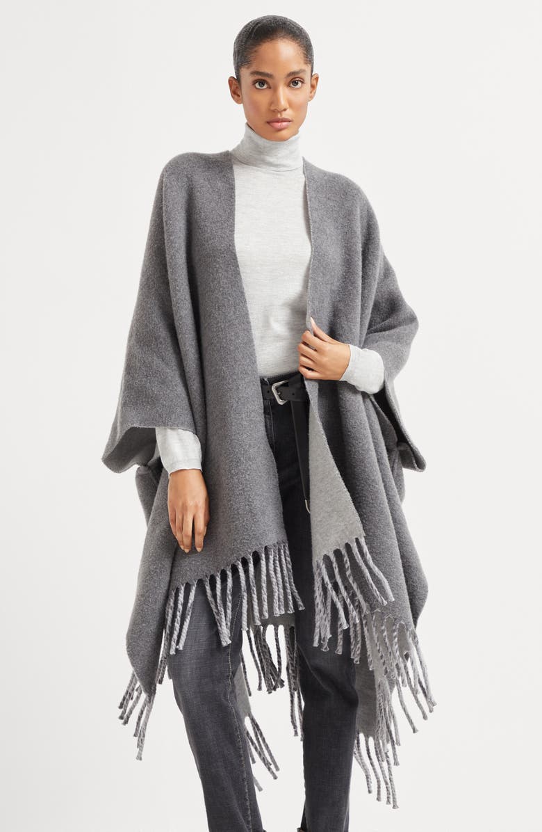 Brunello Cucinelli Double knit poncho, Alternate, color, Medium Grey
